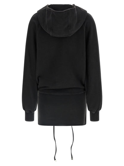 The Attico Black Faded American Fleece Hooded Mini Dress