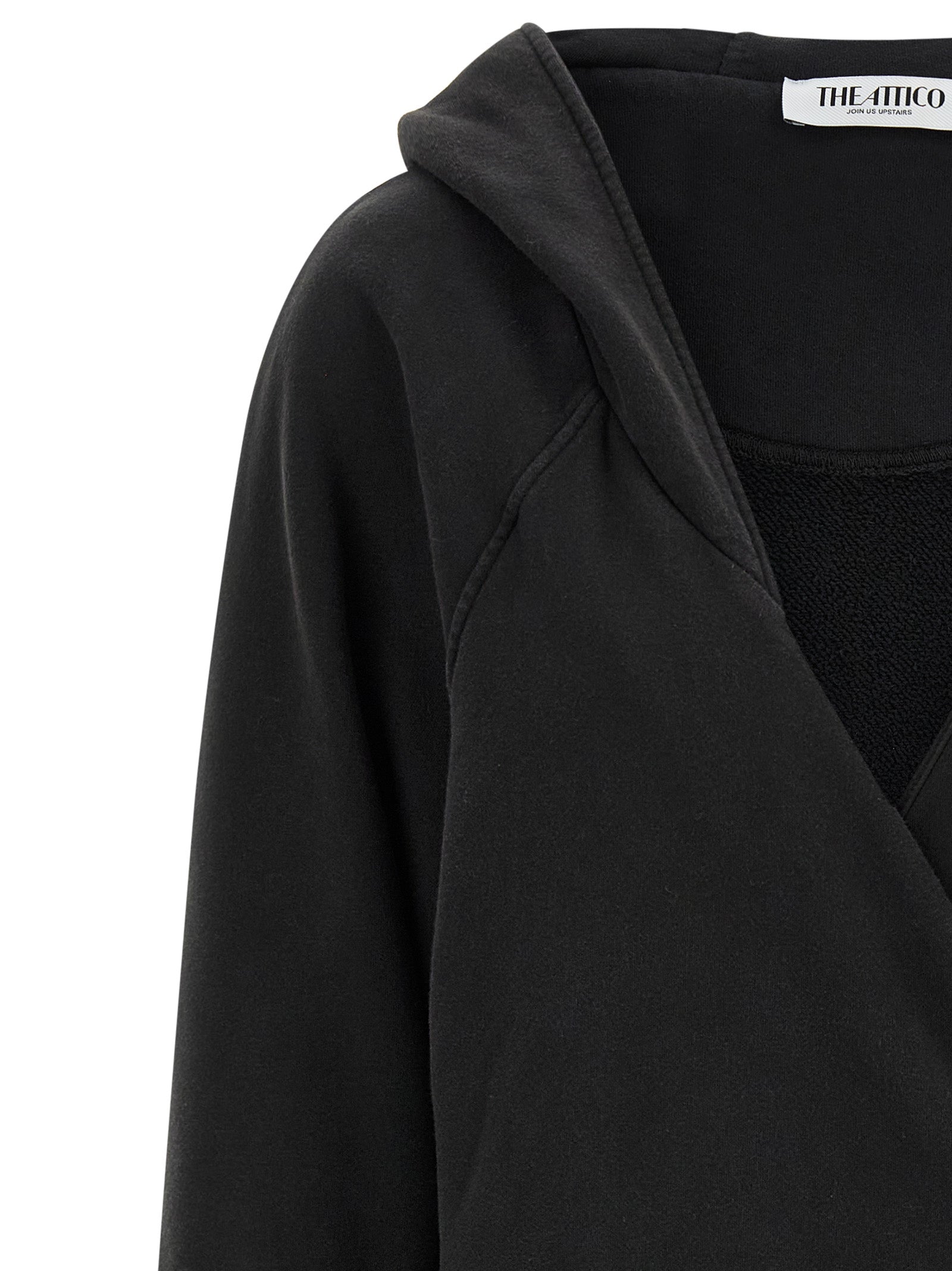 The Attico Black Faded American Fleece Hooded Mini Dress