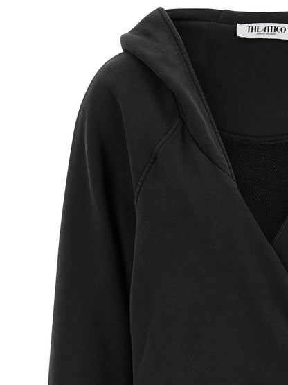 The Attico Black Faded American Fleece Hooded Mini Dress