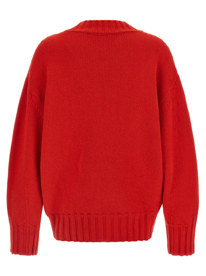 The Attico Multicolor Virgin Wool Cardigan in Red
