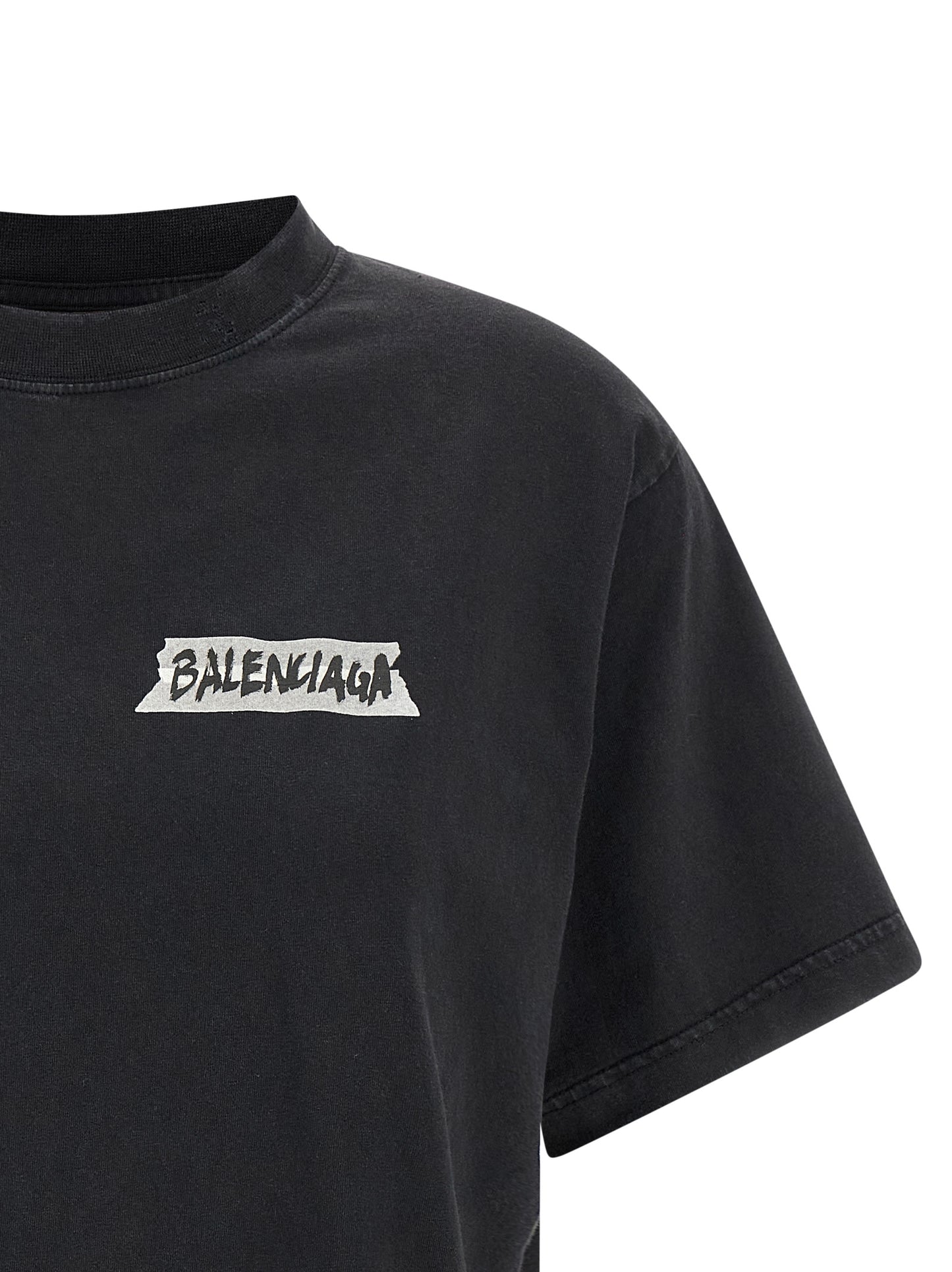 Balenciaga Black Cotton T-Shirt - Masking Tape