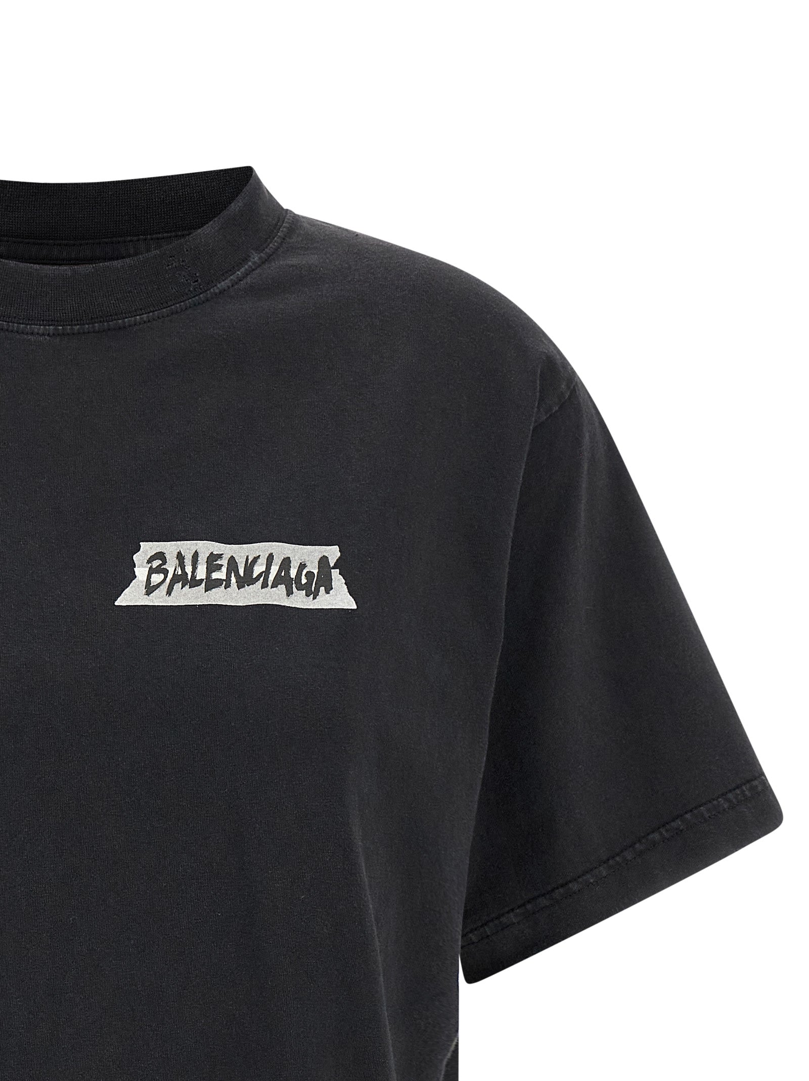 Balenciaga Black Cotton T-Shirt - Masking Tape