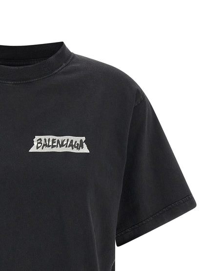Balenciaga Black Cotton T-Shirt - Masking Tape