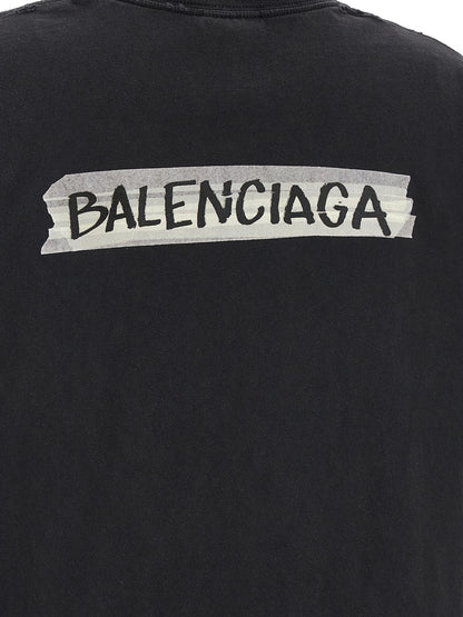 Balenciaga Black Cotton T-Shirt - Masking Tape