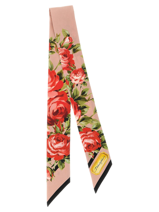Dolce & Gabbana Rose Bouquet-Print Silk Twill Bandeau Scarf