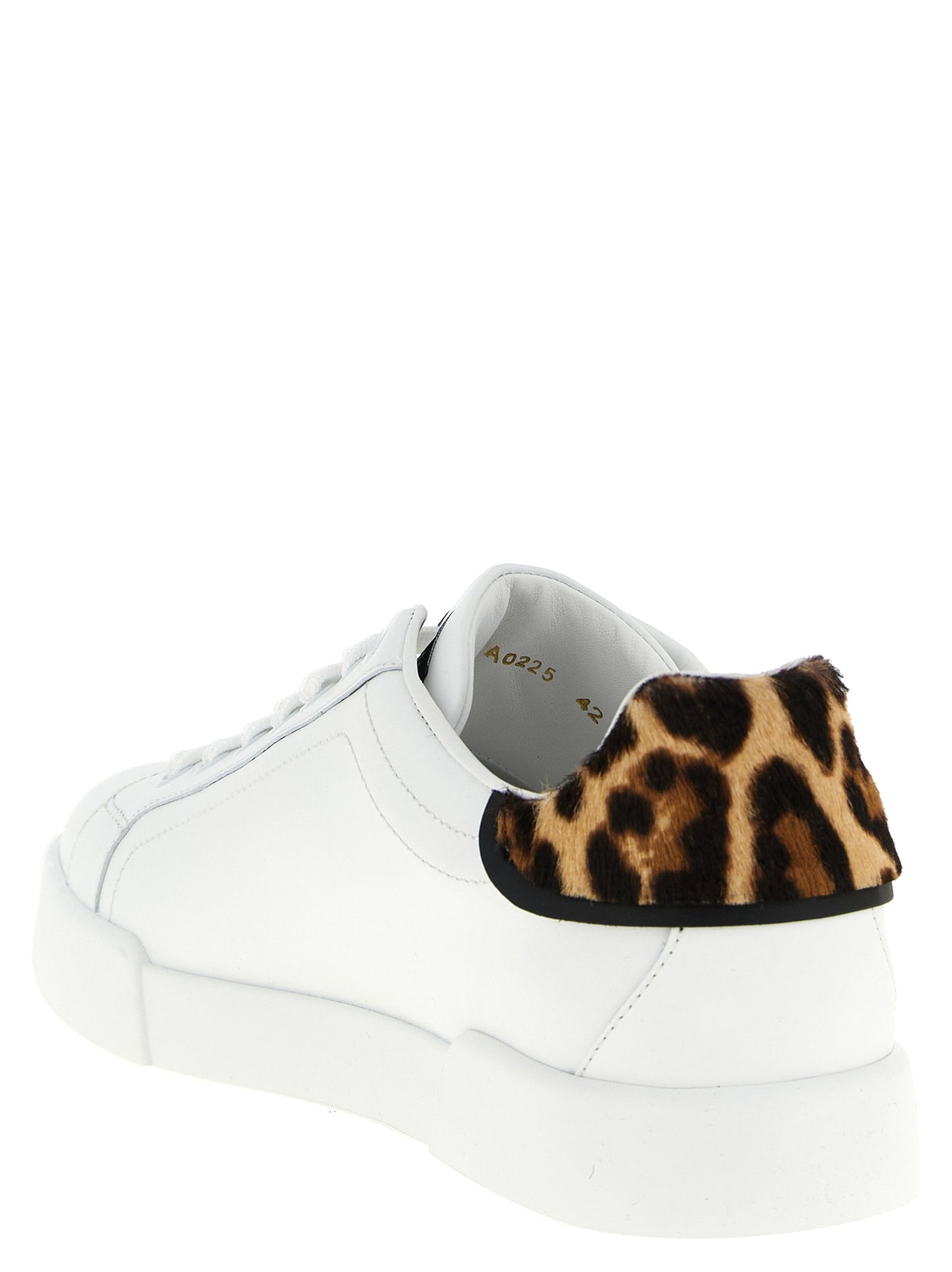 Dolce & Gabbana White & Brown Leopard Portofino Light Strobel Calfskin Low Top Sneakers