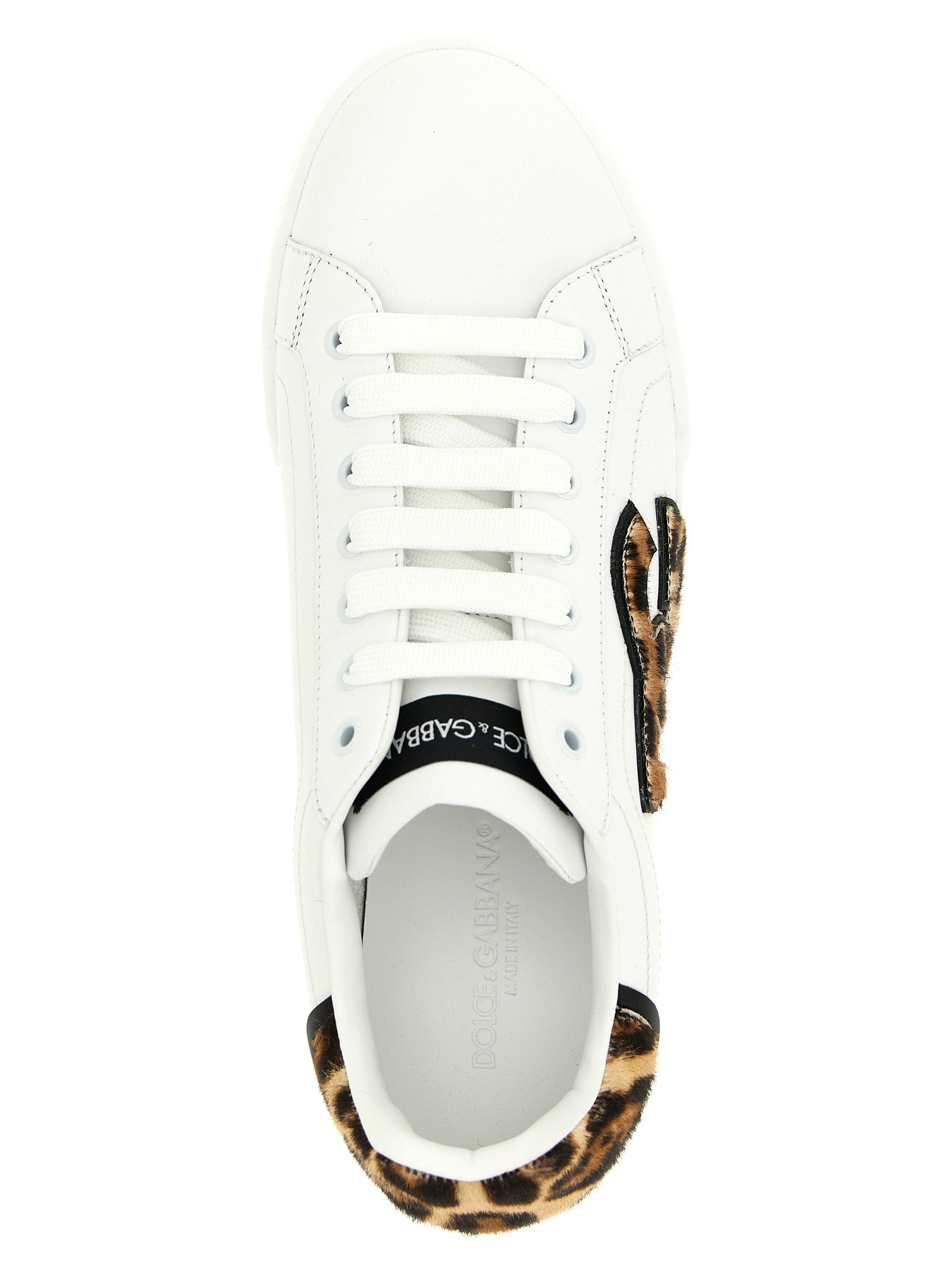 Dolce & Gabbana White & Brown Leopard Portofino Light Strobel Calfskin Low Top Sneakers