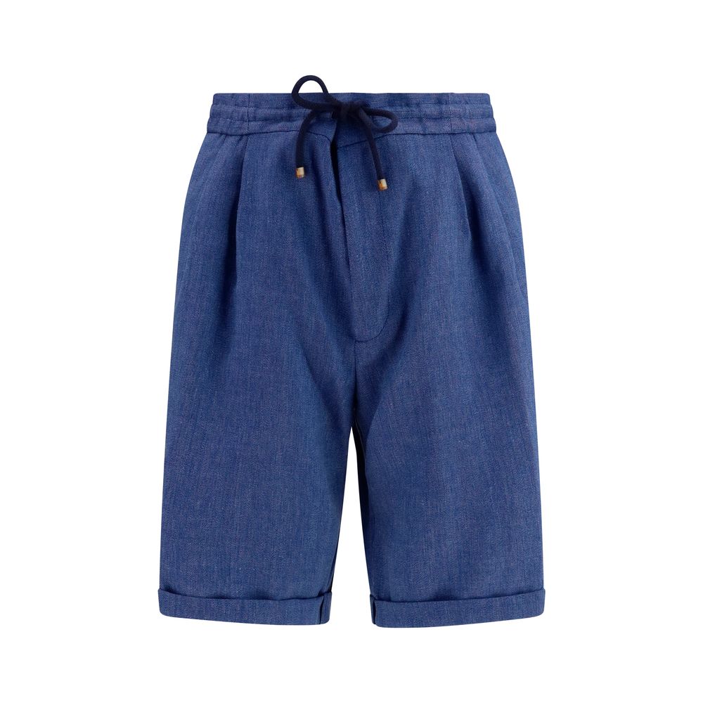 Brunello Cucinelli Blue Linen & Virgin Wool Bermuda Shorts