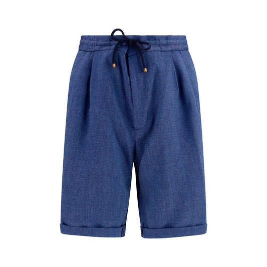 Brunello Cucinelli Blue Linen & Virgin Wool Bermuda Shorts