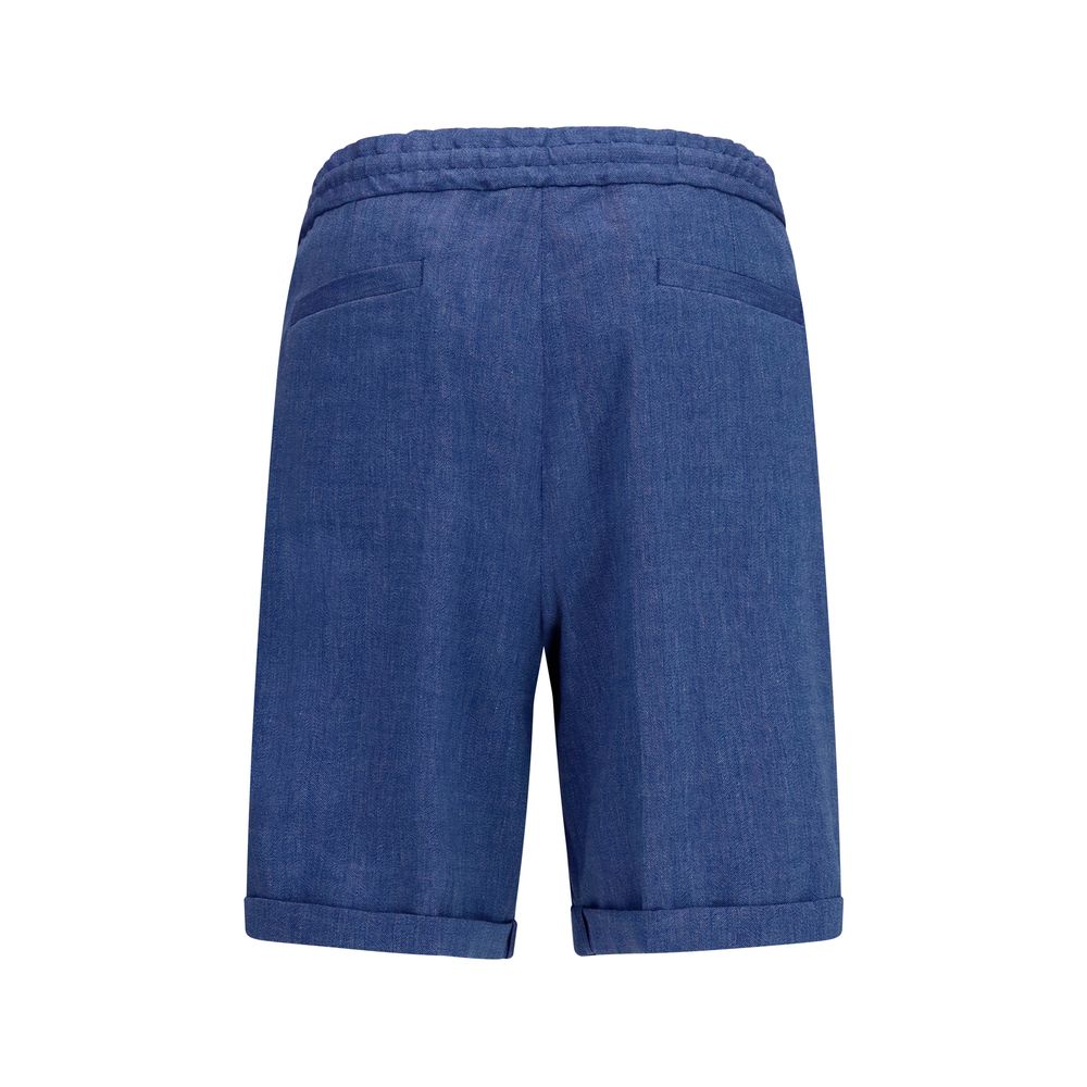 Brunello Cucinelli Blue Linen & Virgin Wool Bermuda Shorts
