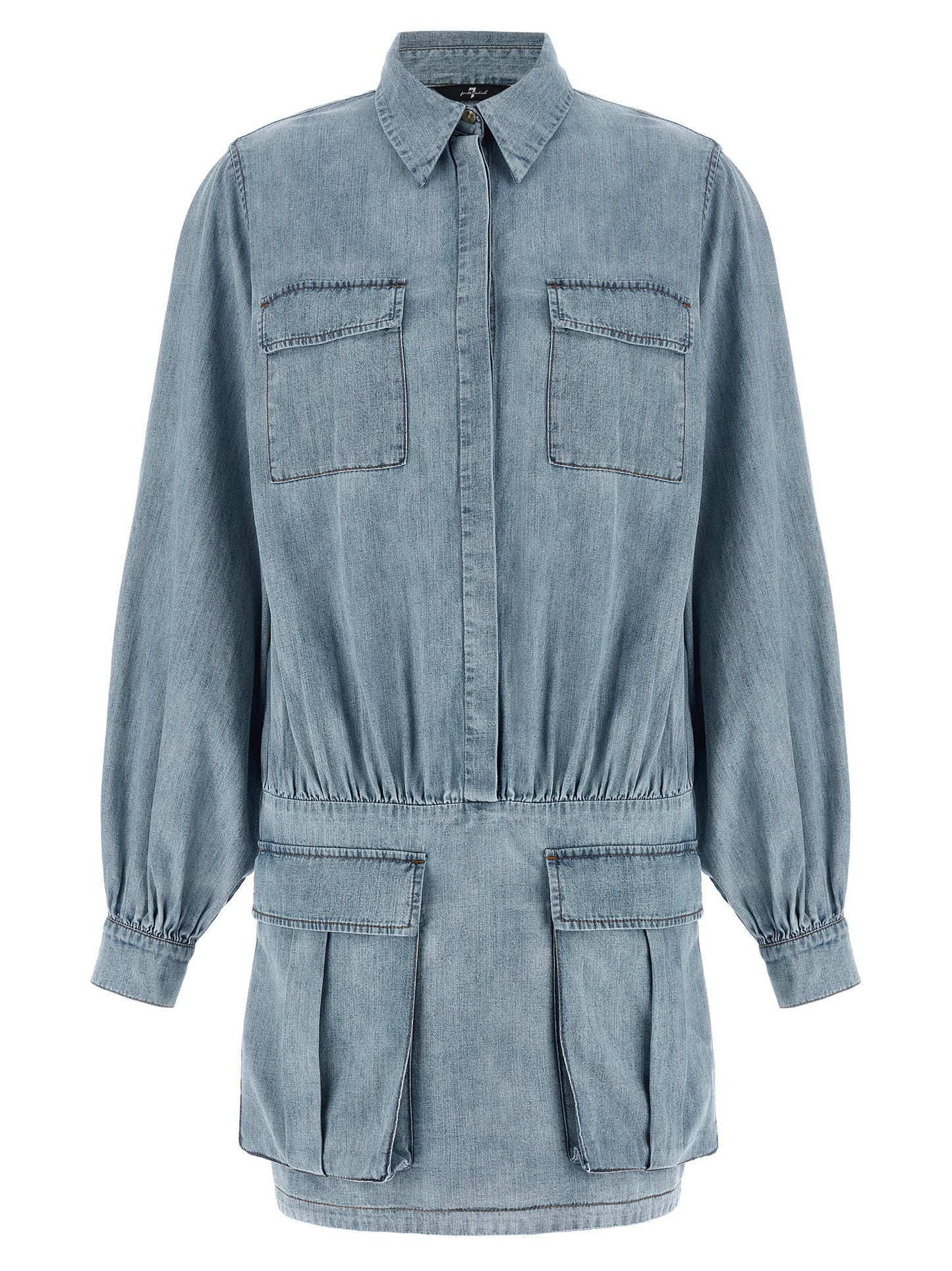 7 For All Mankind Blue Cotton Utility Mini Denim Dress