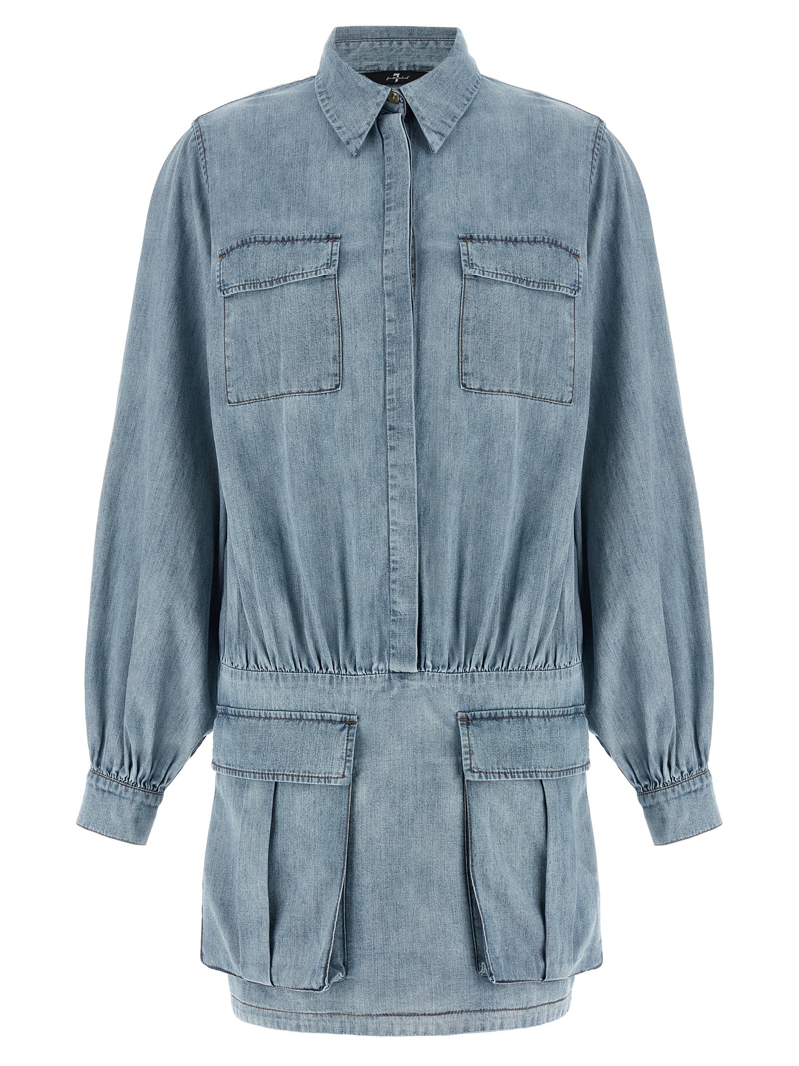 7 For All Mankind Blue Cotton Utility Mini Denim Dress