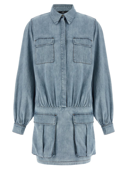 7 For All Mankind Blue Cotton Utility Mini Denim Dress