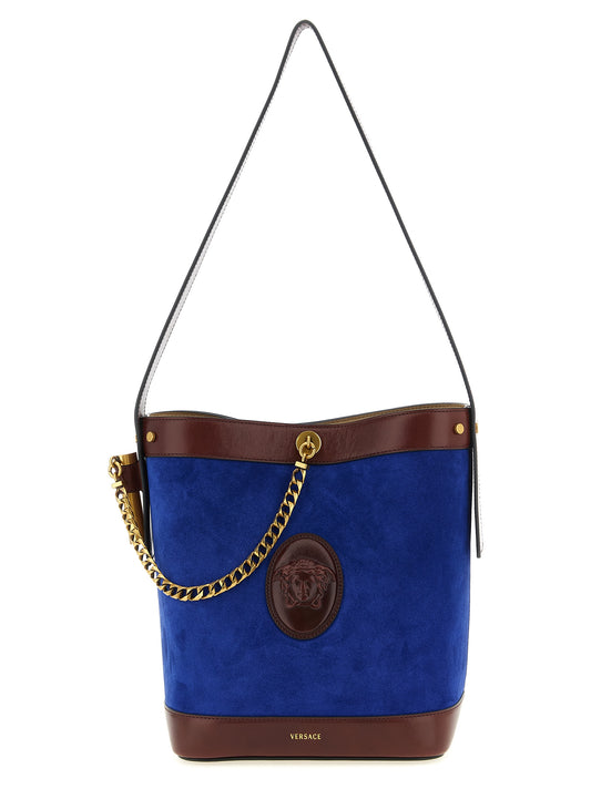 Versace Blue Calfskin Shoulder Bag - Pivot Bucket Bag
