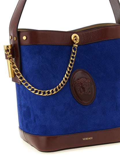 Versace Blue Calfskin Shoulder Bag - Pivot Bucket Bag