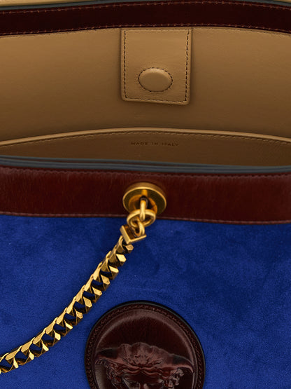 Versace Blue Calfskin Shoulder Bag - Pivot Bucket Bag