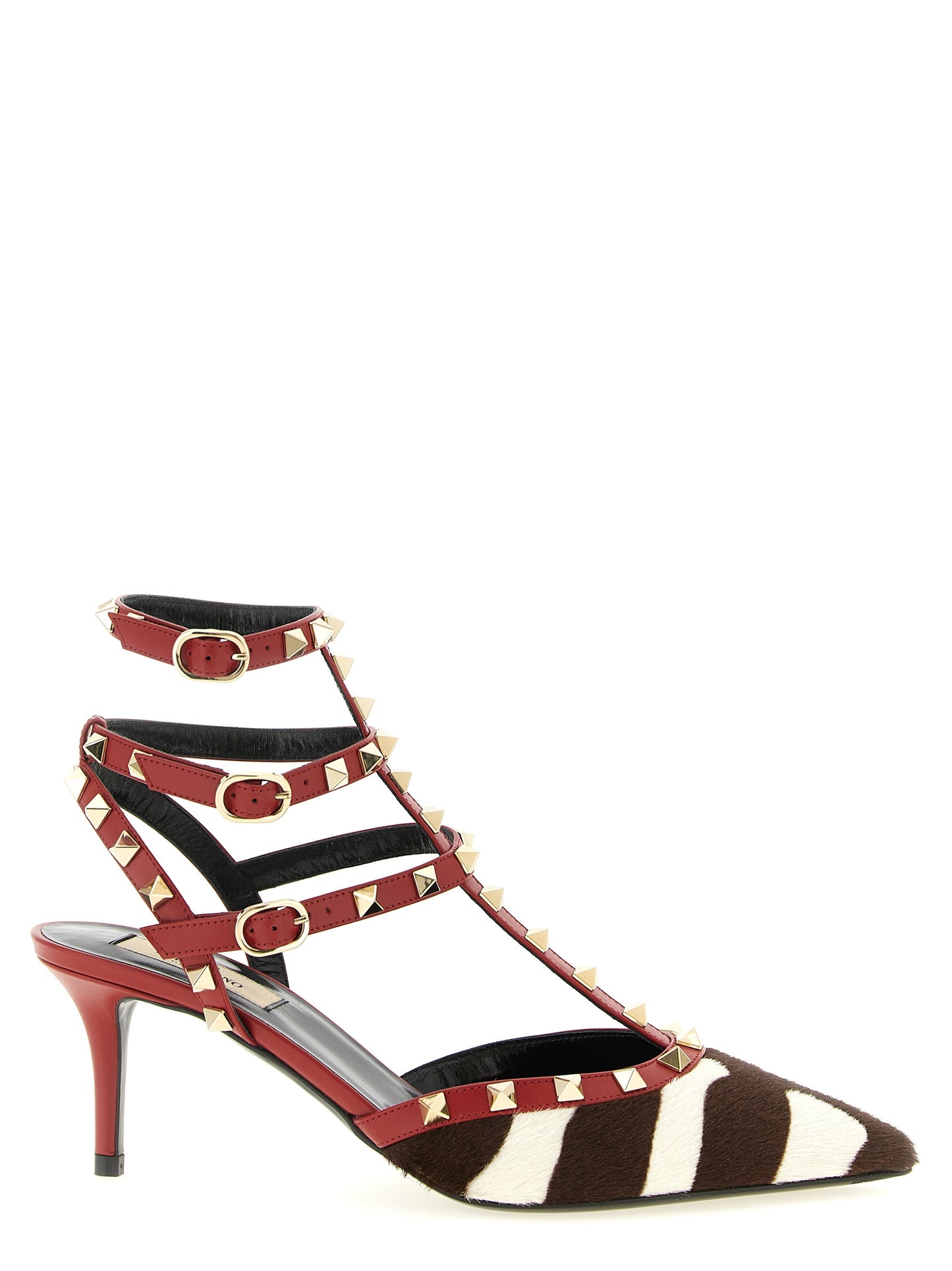 Valentino Garavani Zebra Print Calfskin Rockstud Mid Heel Pumps