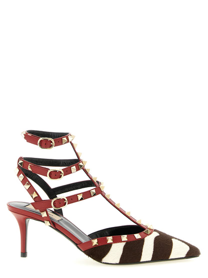 Valentino Garavani Zebra Print Calfskin Rockstud Mid Heel Pumps
