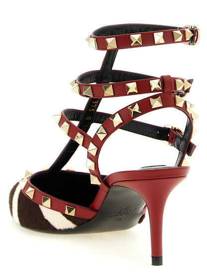 Valentino Garavani Zebra Print Calfskin Rockstud Mid Heel Pumps