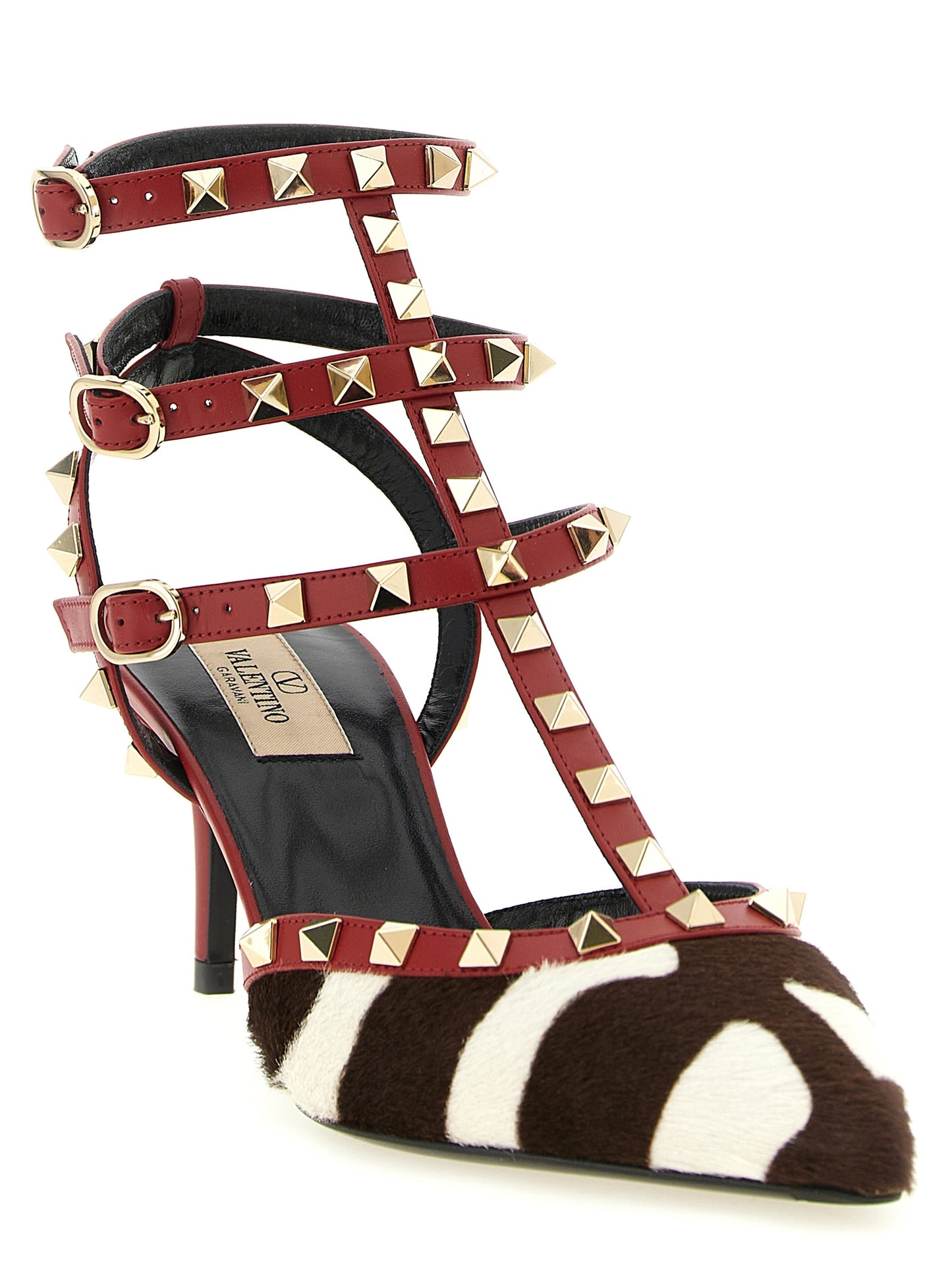Valentino Garavani Zebra Print Calfskin Rockstud Mid Heel Pumps