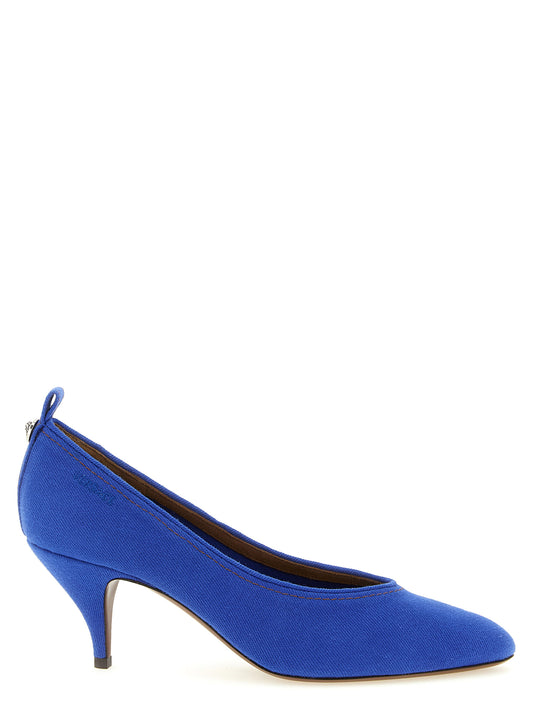 Versace Blue Cotton Denim Mid Heel Pumps with Medusa Detail