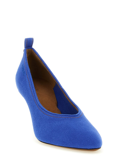 Versace Blue Cotton Denim Mid Heel Pumps with Medusa Detail