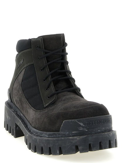 Balenciaga Brown Calfskin Combat Strike Ankle Boots