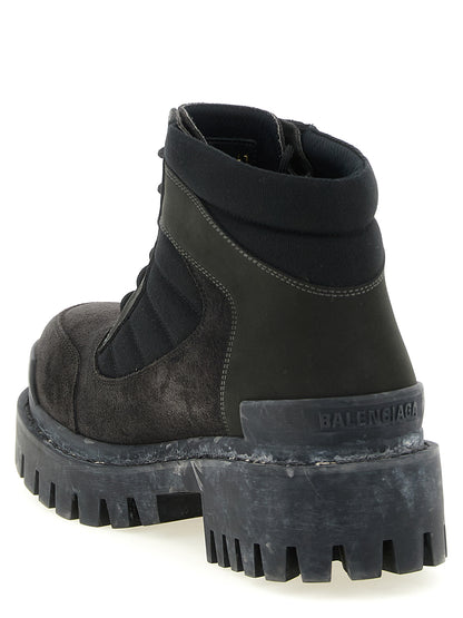 Balenciaga Brown Calfskin Combat Strike Ankle Boots