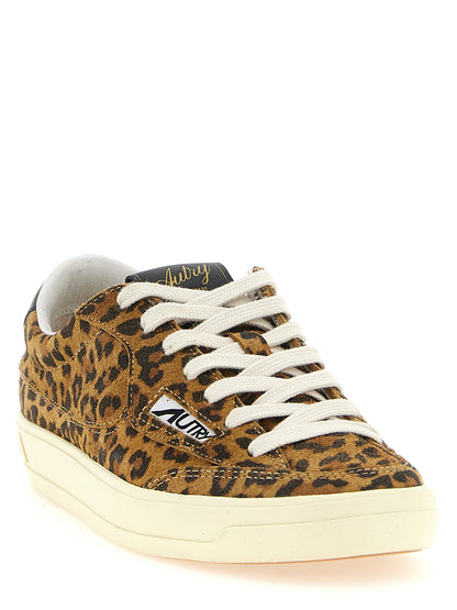 Autry Brown Leopard Print Cowhide Low Top Sneakers