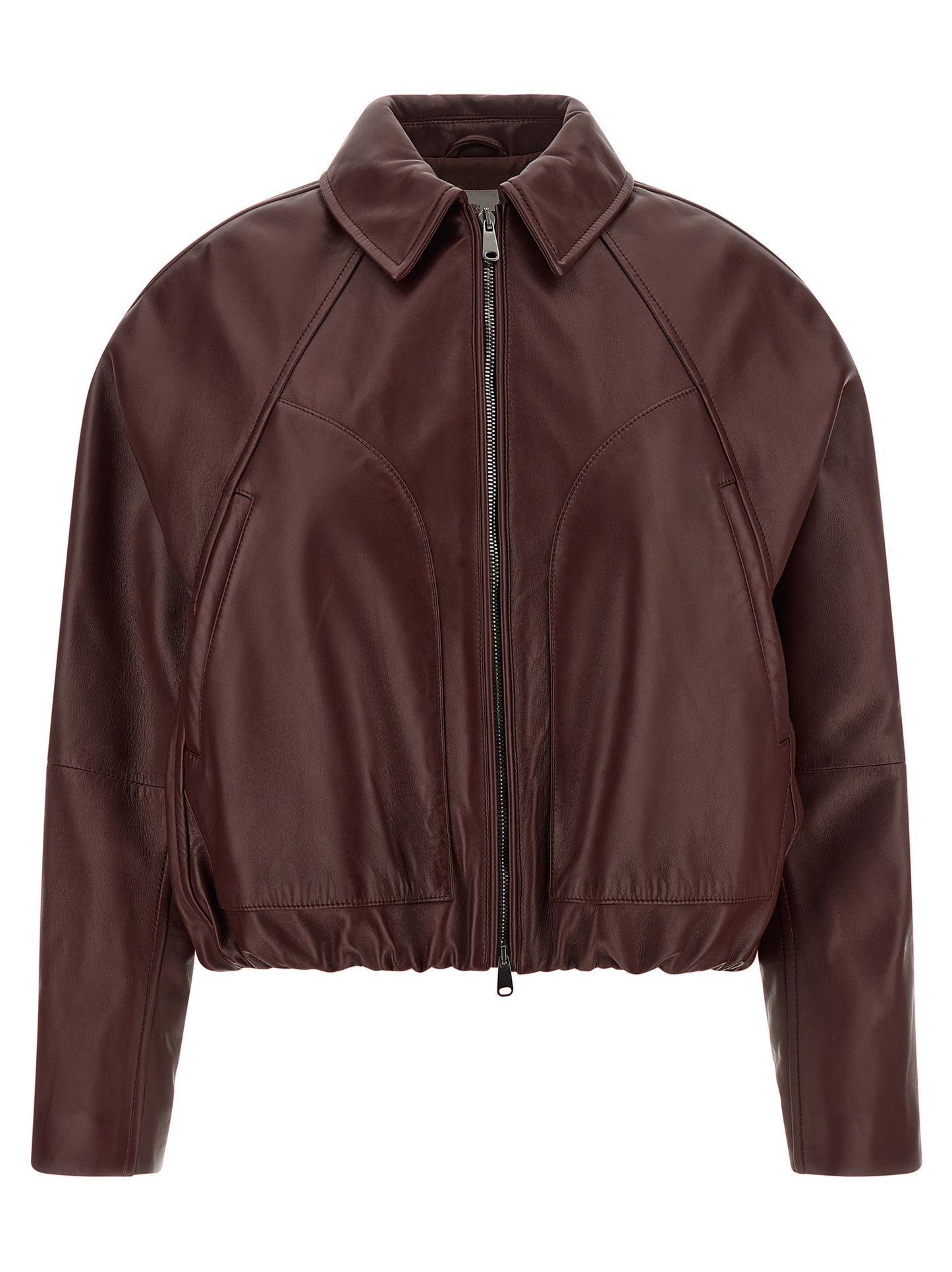 Brunello Cucinelli Bordeaux Calfskin Leather Jacket IT38 IT40