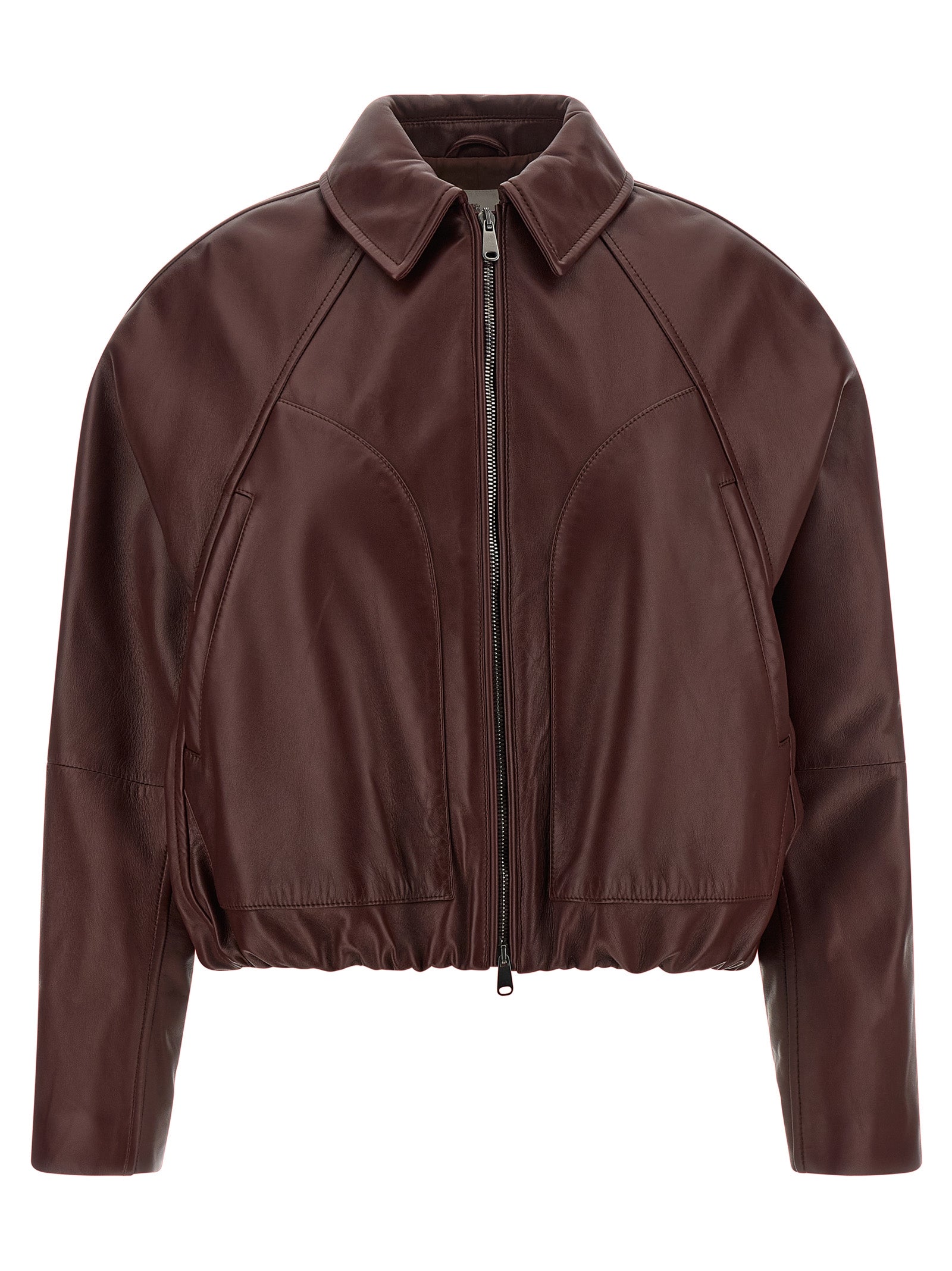 Brunello Cucinelli Bordeaux Calfskin Leather Jacket IT38 IT40