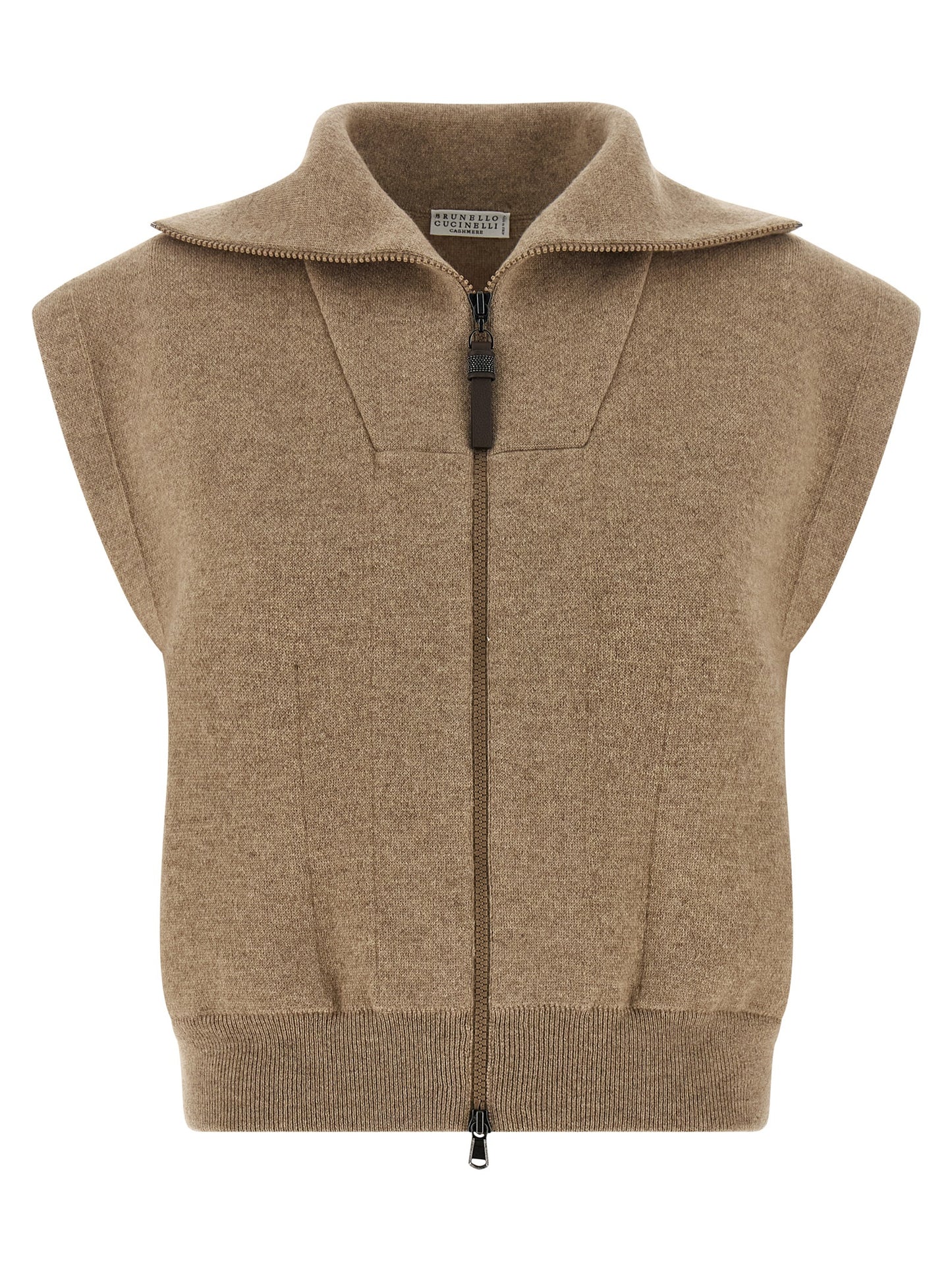 Brunello Cucinelli Beige Cashmere Sleeveless Jacket