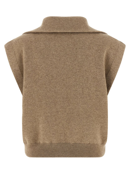 Brunello Cucinelli Beige Cashmere Sleeveless Jacket