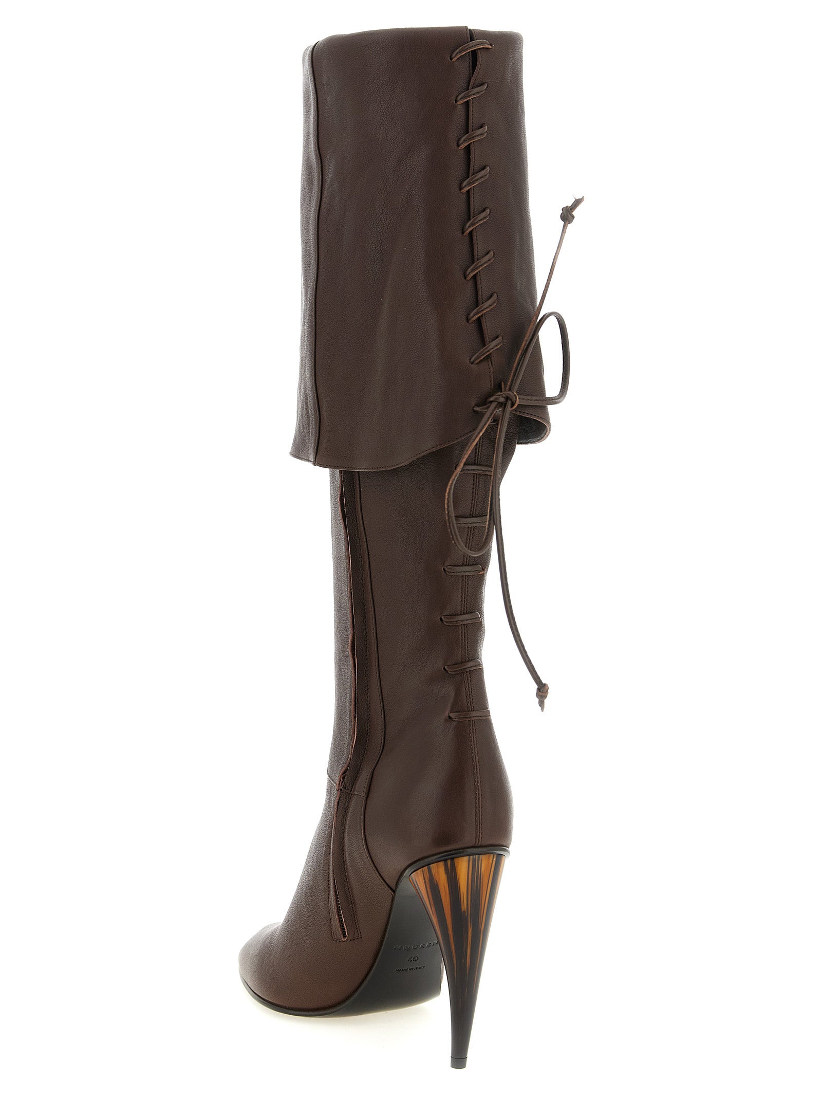 Alexander McQueen Brown Lamb Leather Over The Knee Boots