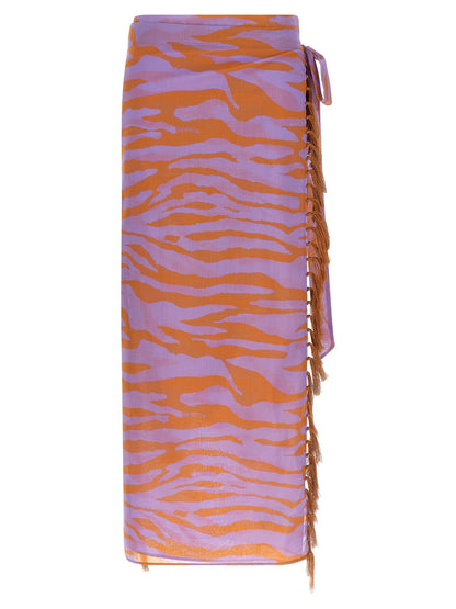 The Attico Purple & Orange Animal Print Cotton Sarong Skirt