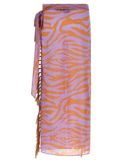The Attico Purple & Orange Animal Print Cotton Sarong Skirt