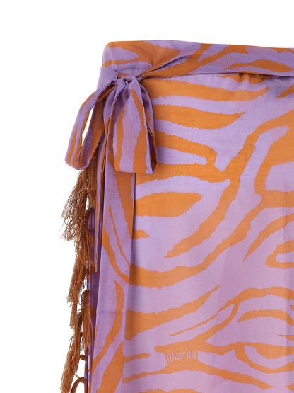 The Attico Purple & Orange Animal Print Cotton Sarong Skirt