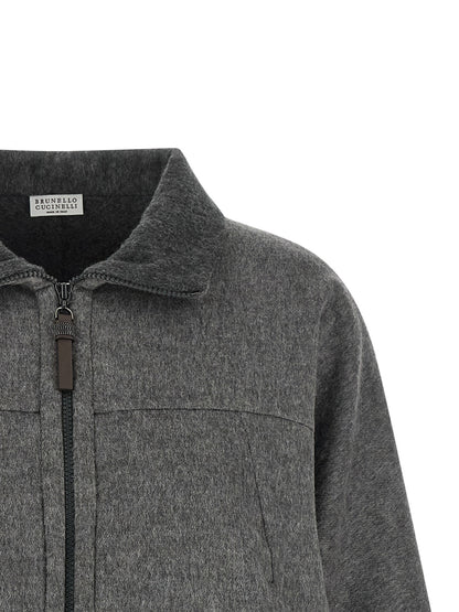 Brunello Cucinelli Gray Virgin Wool Full-Length Jacket