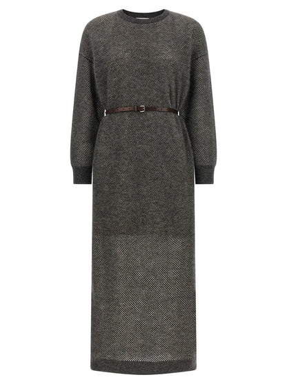 Brunello Cucinelli Gray Wool Midi Dress