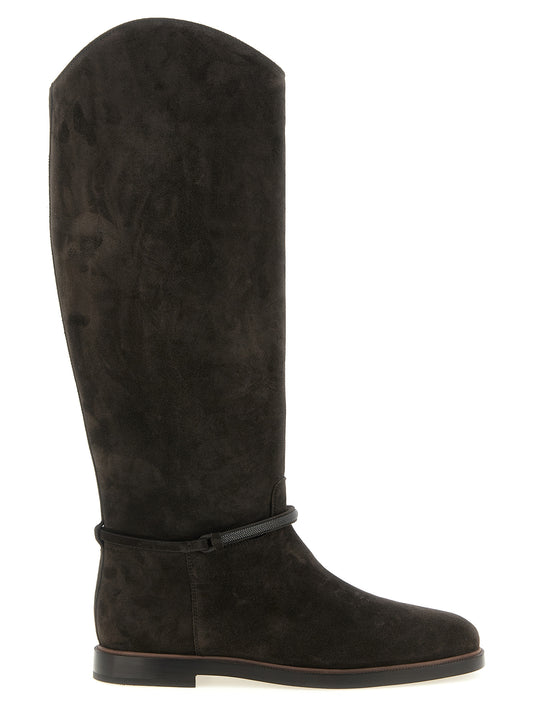 Brunello Cucinelli Black Calfskin Over The Knee Boots