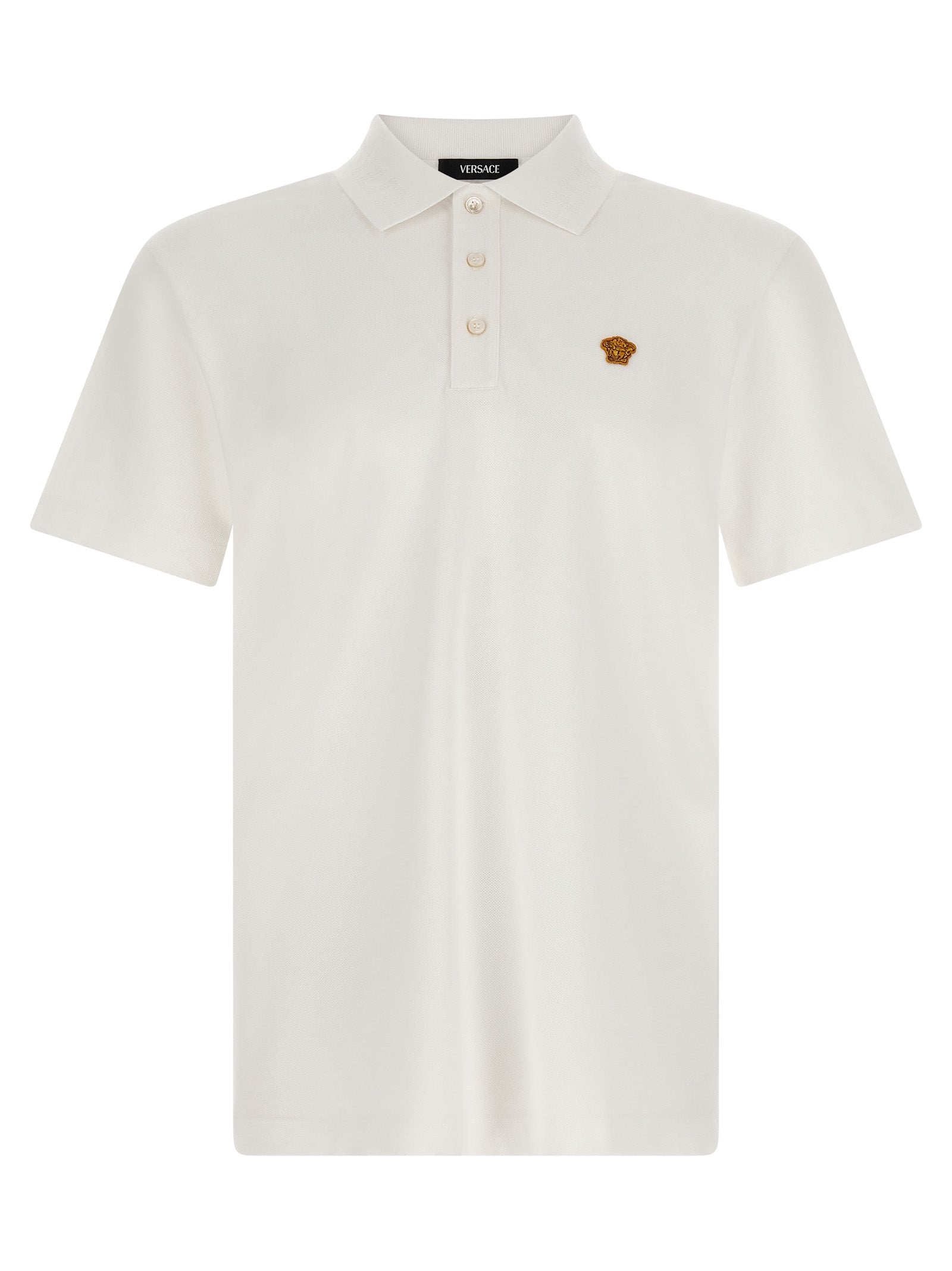 Versace White Cotton Piqué Polo Shirt with Medusa Logo