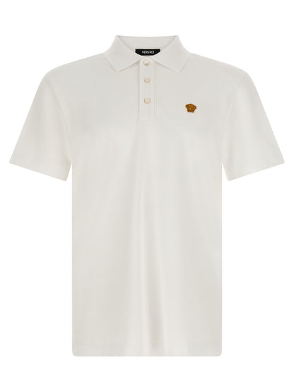 Versace White Cotton Piqué Polo Shirt with Medusa Logo