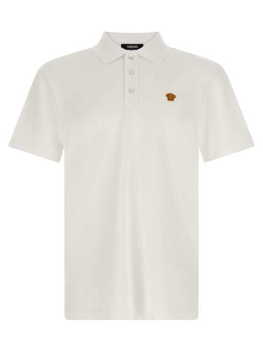 Versace White Cotton Piqué Polo Shirt with Medusa Logo