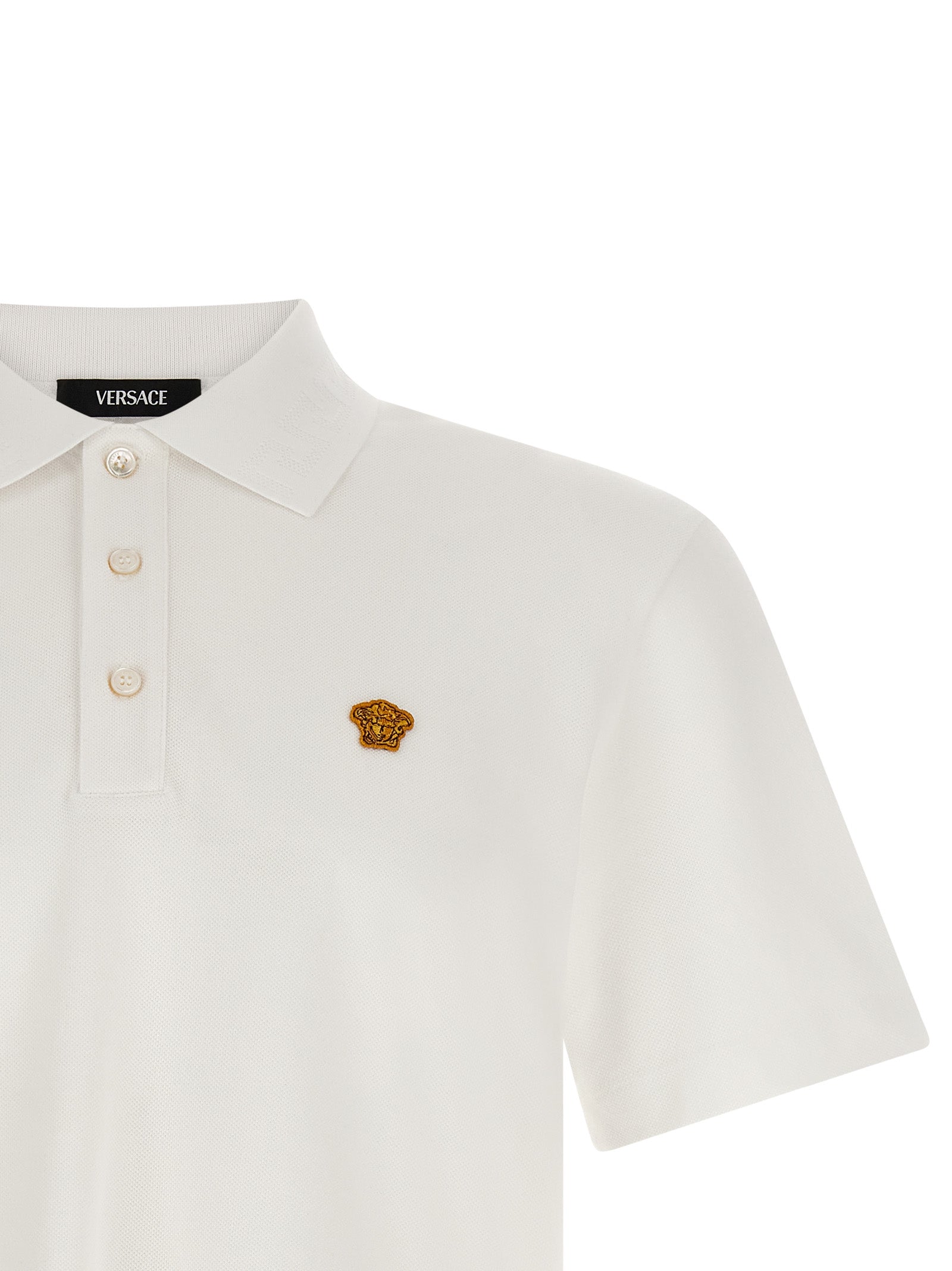 Versace White Cotton Piqué Polo Shirt with Medusa Logo