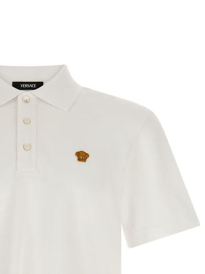 Versace White Cotton Piqué Polo Shirt with Medusa Logo