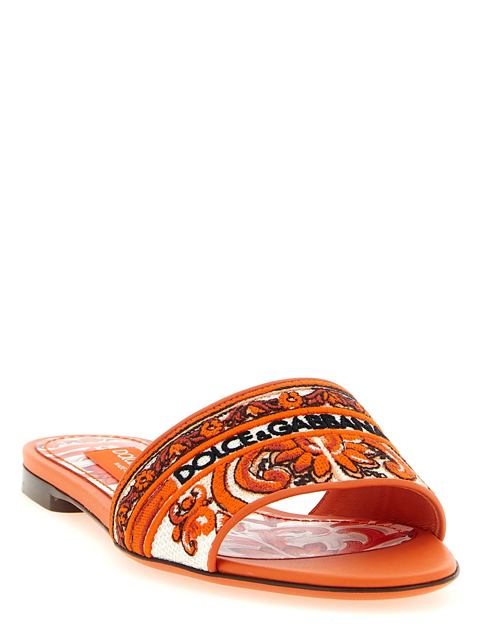 Dolce & Gabbana Orange Cotton Slides - Bianca Model