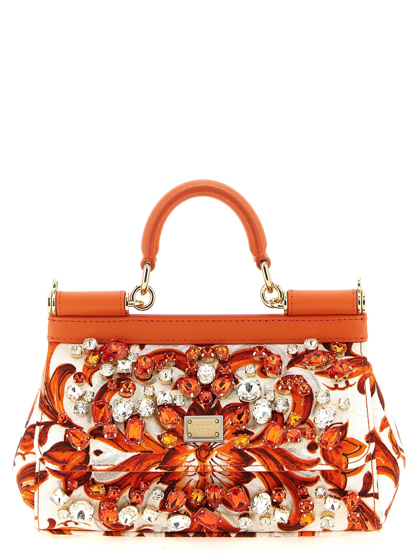 Dolce & Gabbana Sicily Mini Handbag in Orange Cotton with Maiolica Print