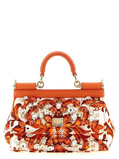 Dolce & Gabbana Sicily Mini Handbag in Orange Cotton with Maiolica Print