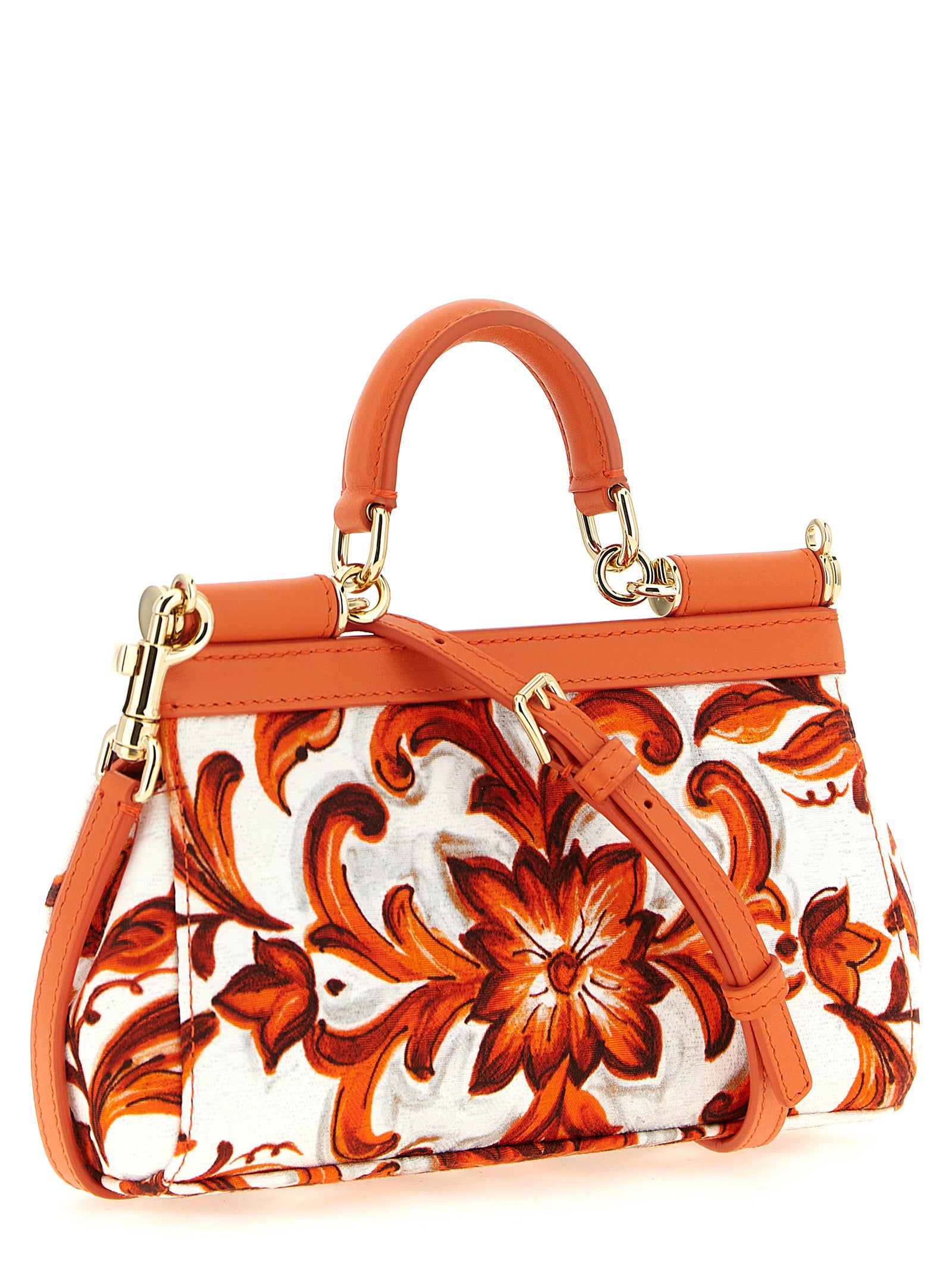 Dolce & Gabbana Sicily Mini Handbag in Orange Cotton with Maiolica Print