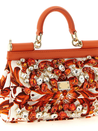 Dolce & Gabbana Sicily Mini Handbag in Orange Cotton with Maiolica Print
